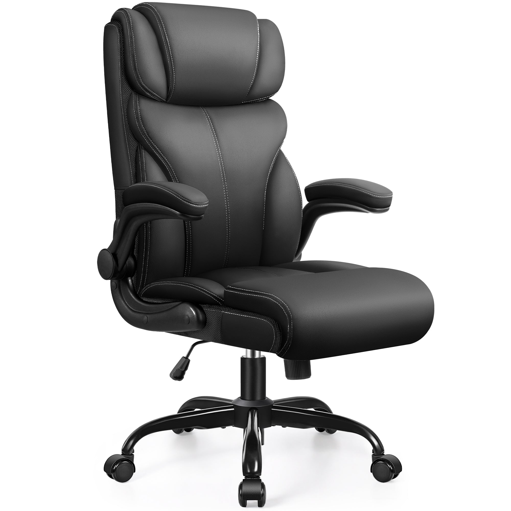Office Chair, Ergonomic Big and Tall Computer Desk Chairs, Executive Breathable Leather Chair with Adjustable Flip-up Armrests, Lumbar Support Swivel PC Chair with Rocking Function