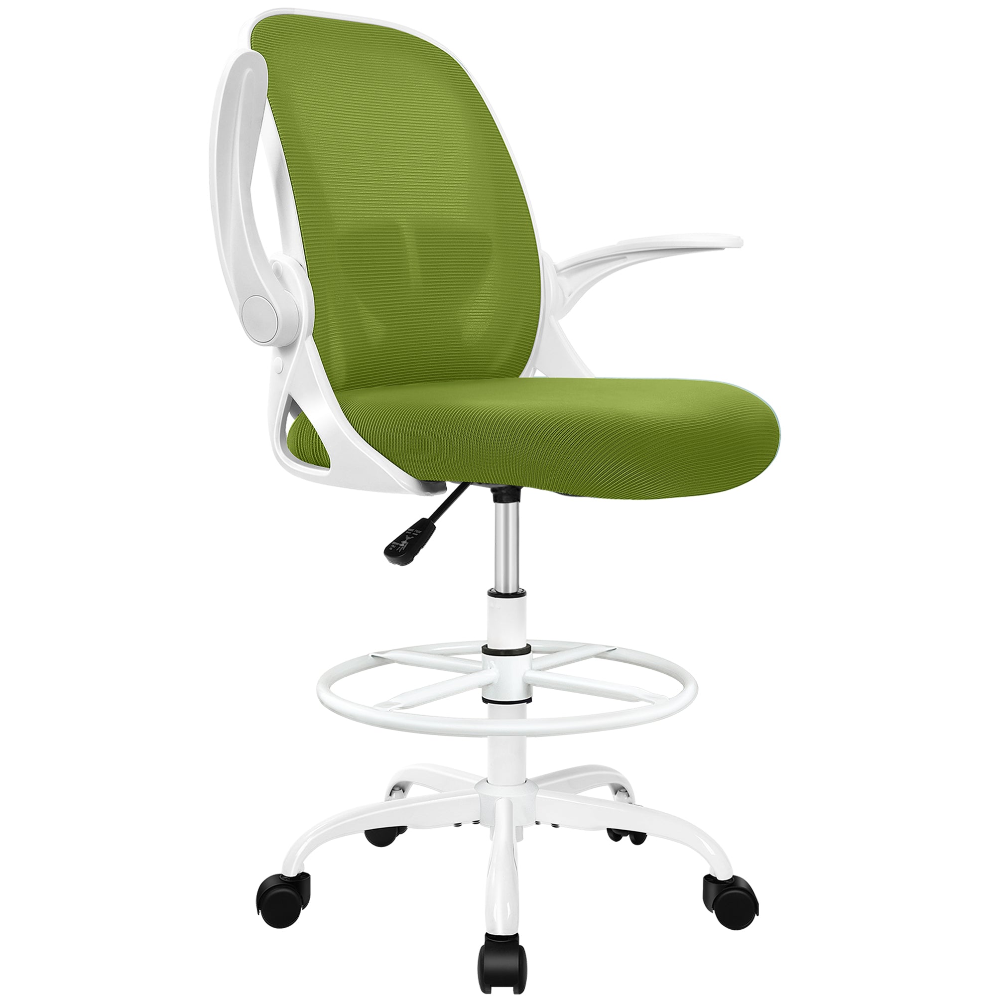 Drafting Chair Tall Office Chair with Flip-up Armrests Executive Ergonomic Computer Standing Desk Chair with Lumbar Support and Adjustable Footrest Ring