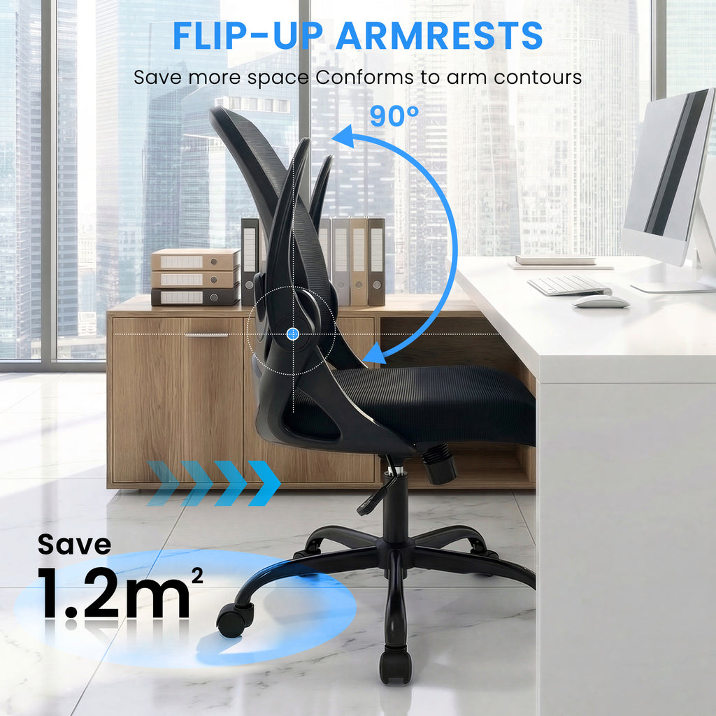 Office Chair Ergonomic Desk Chair with Flip up Armrests Swivel Breathable Desk Mesh Computer Chair with Adjustable Lumbar Support and Height for Conference Room