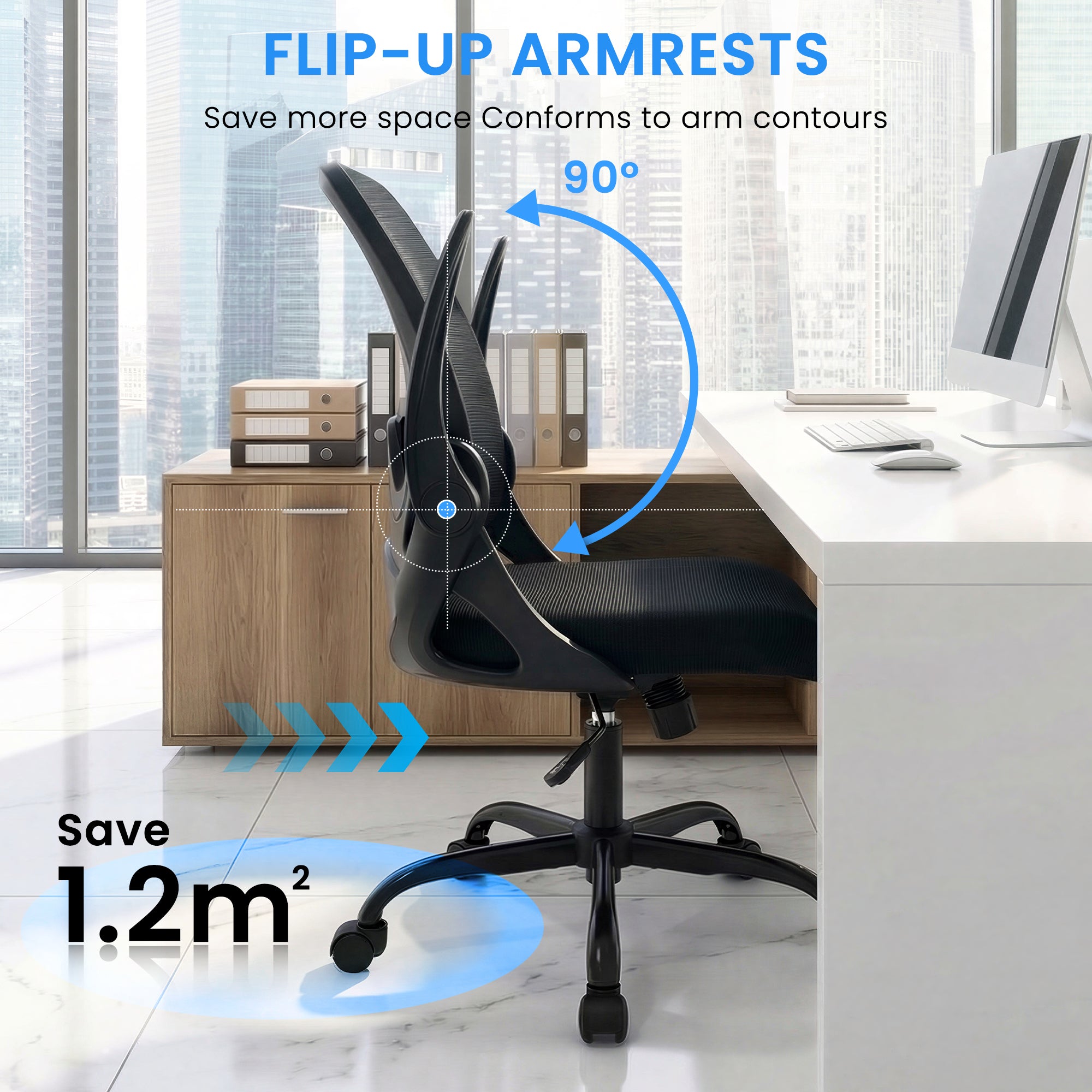 Office Chair Ergonomic Desk Chair with Flip up Armrests Swivel Breathable Desk Mesh Computer Chair with Adjustable Lumbar Support and Height for Conference Room