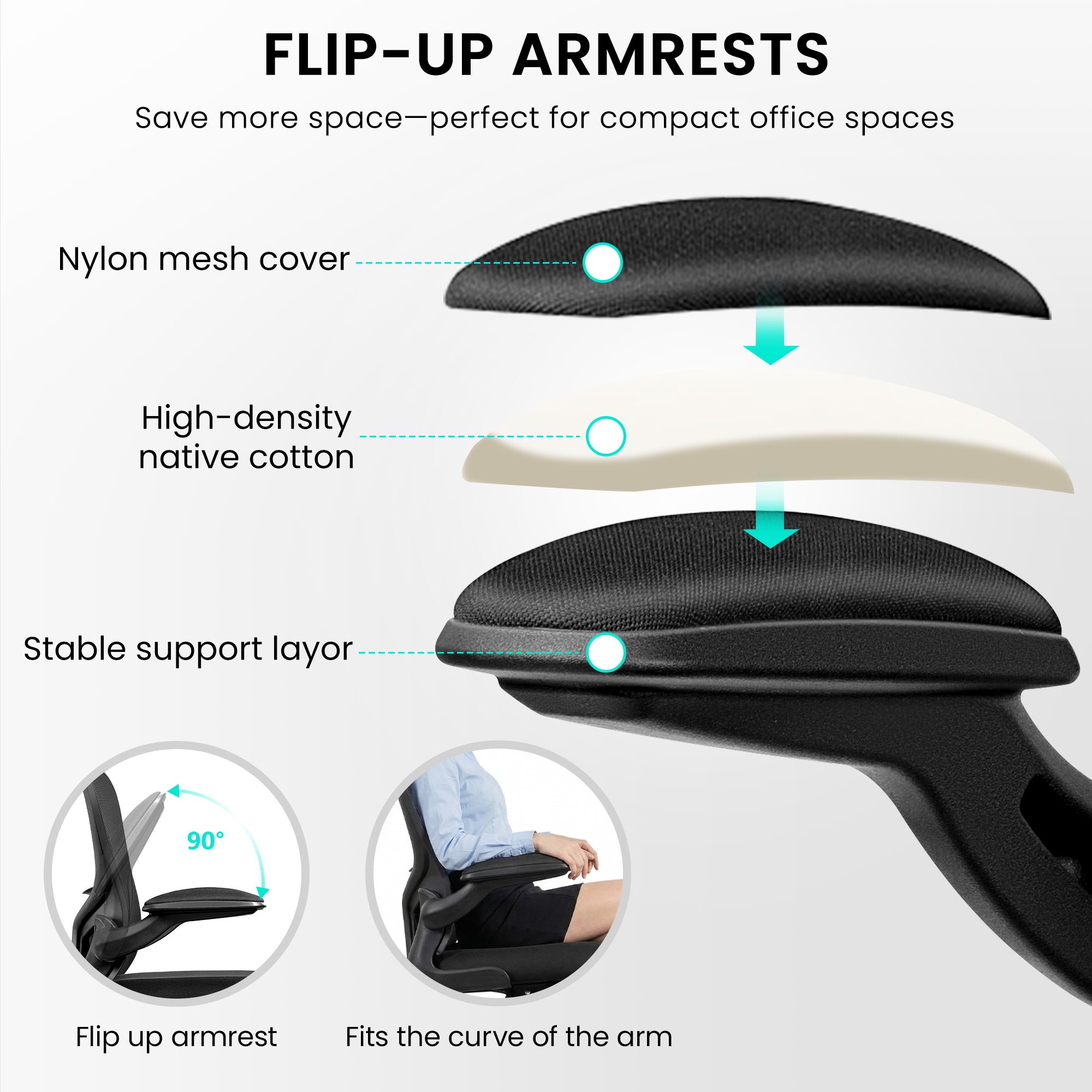 Office Chair Ergonomic Desk Chair with Headrest, High Back Computer with Adjustable Lumbar Support and Wheels,Executive Swivel Comfy with flip-up Armrests for Home Office