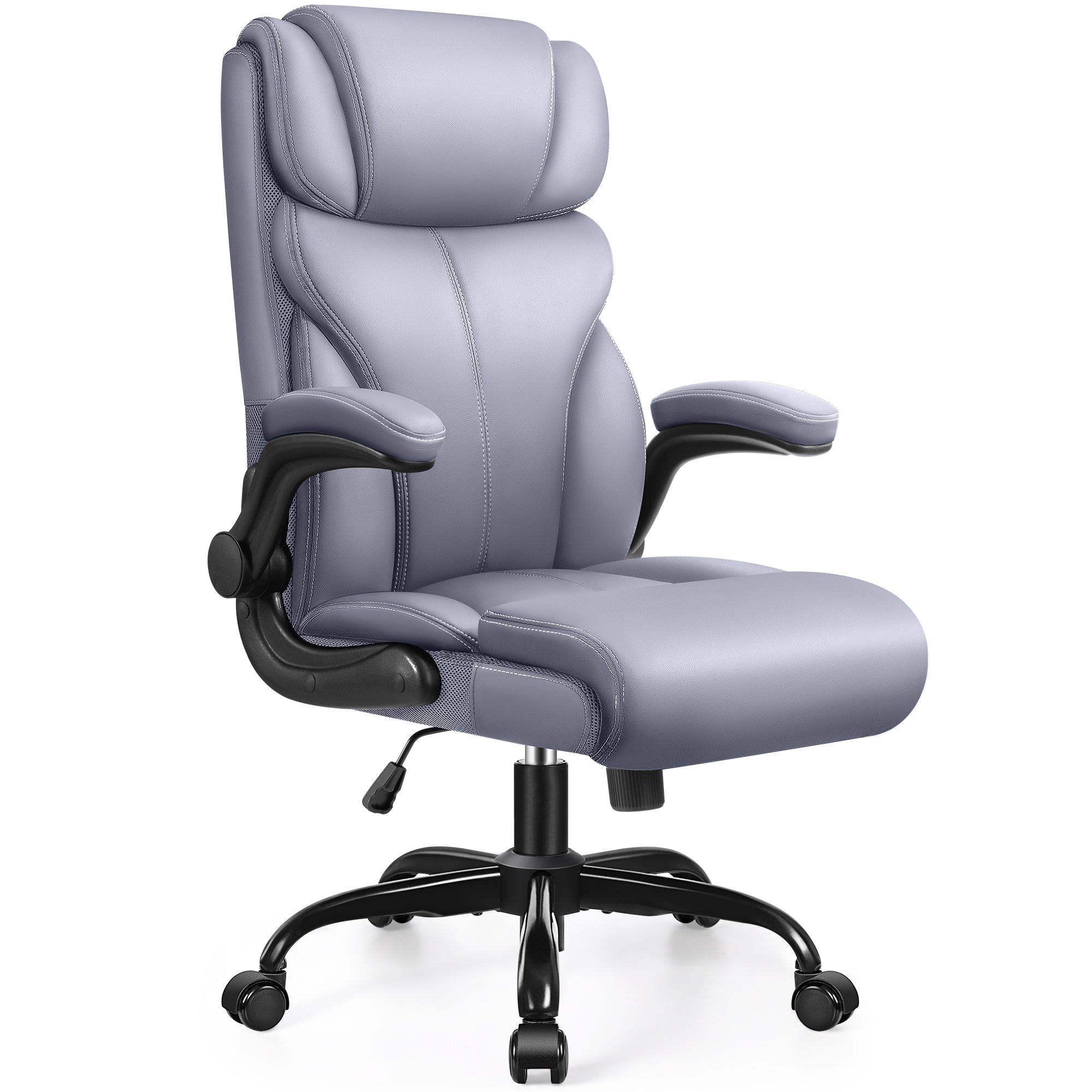 Office Chair, Ergonomic Big and Tall Computer Desk Chairs, Executive Breathable Leather Chair with Adjustable Flip-up Armrests, Lumbar Support Swivel PC Chair with Rocking Function