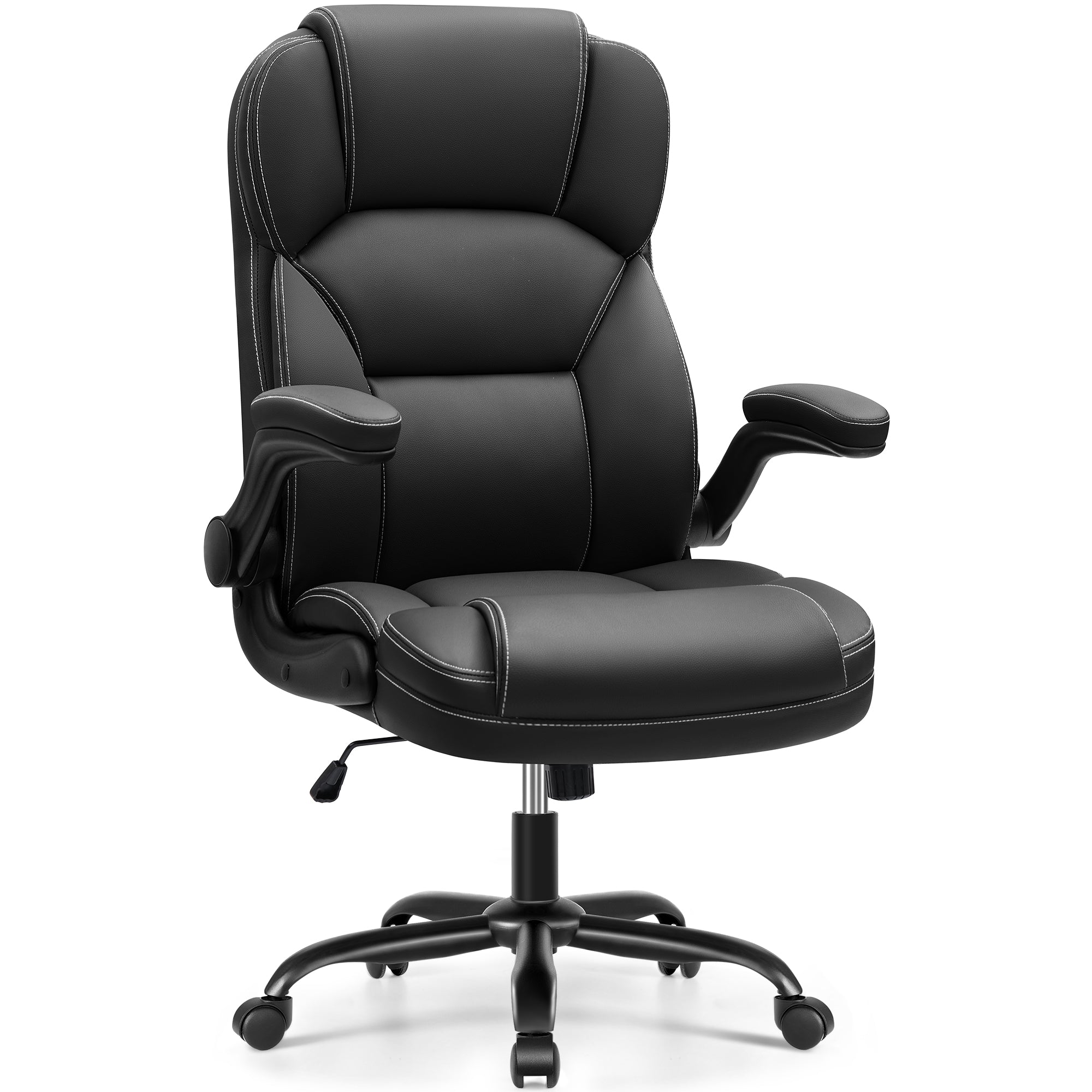 PU Leather Executive Office Chair, Ergonomic High-Back Computer & Gaming Chair with Adjustable Height, Rolling Swivel & Flip-Up Armrests, Comfy Padded Seat for Home Office