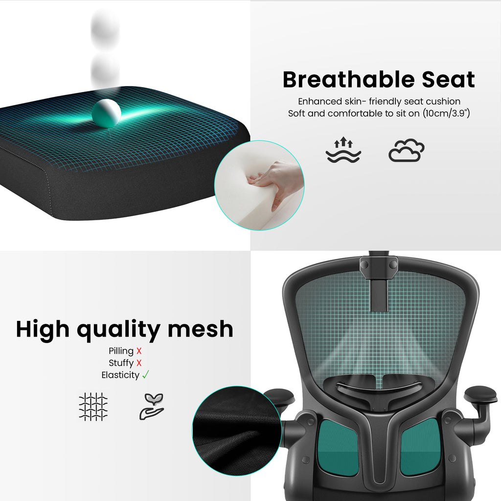 Office Chair Ergonomic Desk Chair with Headrest, High Back Computer with Adjustable Lumbar Support and Wheels,Executive Swivel Comfy with flip-up Armrests for Home Office