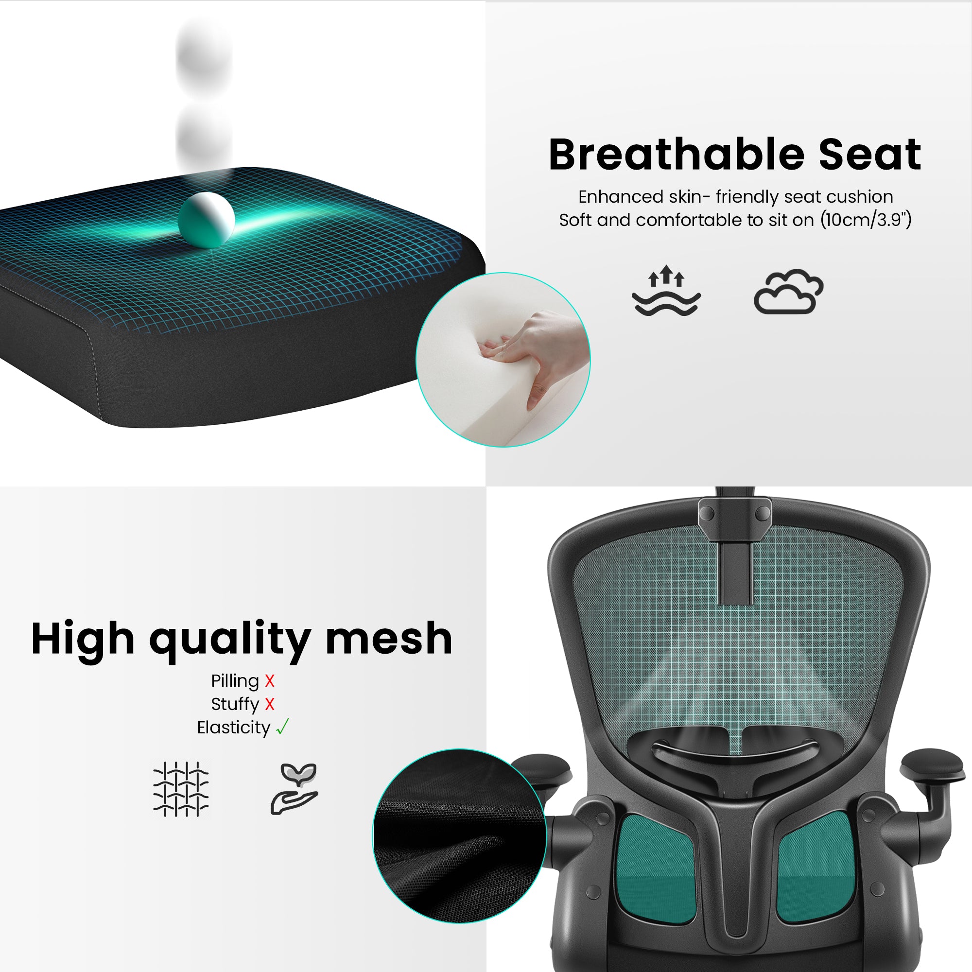 Office Chair Ergonomic Desk Chair with Headrest, High Back Computer with Adjustable Lumbar Support and Wheels,Executive Swivel Comfy with flip-up Armrests for Home Office