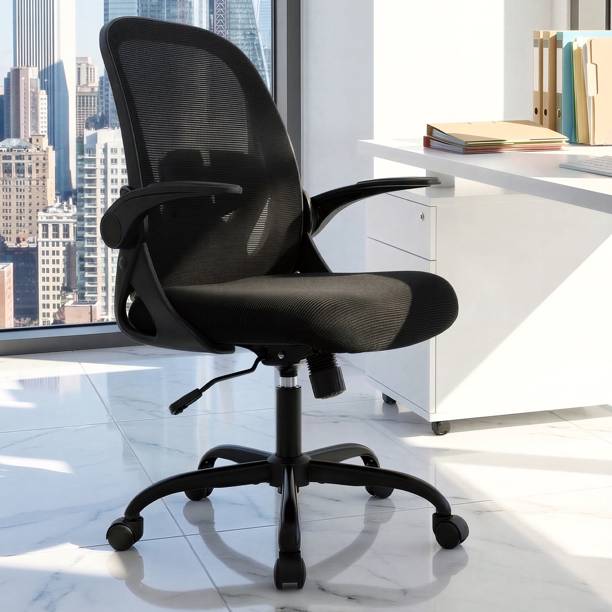 Office Chair Ergonomic Desk Chair with Flip up Armrests Swivel Breathable Desk Mesh Computer Chair with Adjustable Lumbar Support and Height for Conference Room