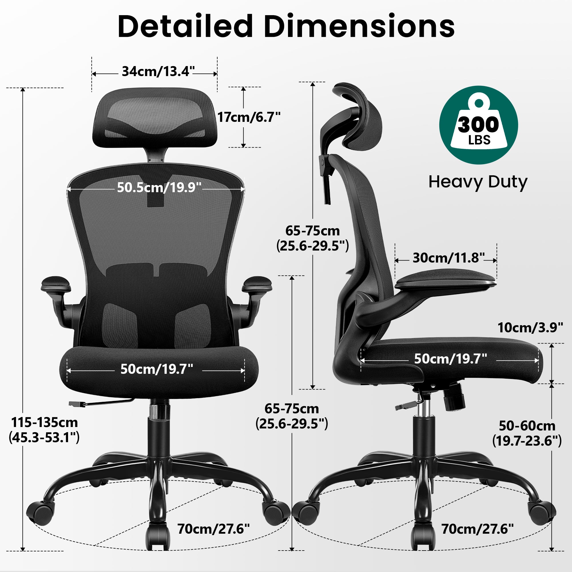 Office Chair Ergonomic Desk Chair with Headrest, High Back Computer with Adjustable Lumbar Support and Wheels,Executive Swivel Comfy with flip-up Armrests for Home Office