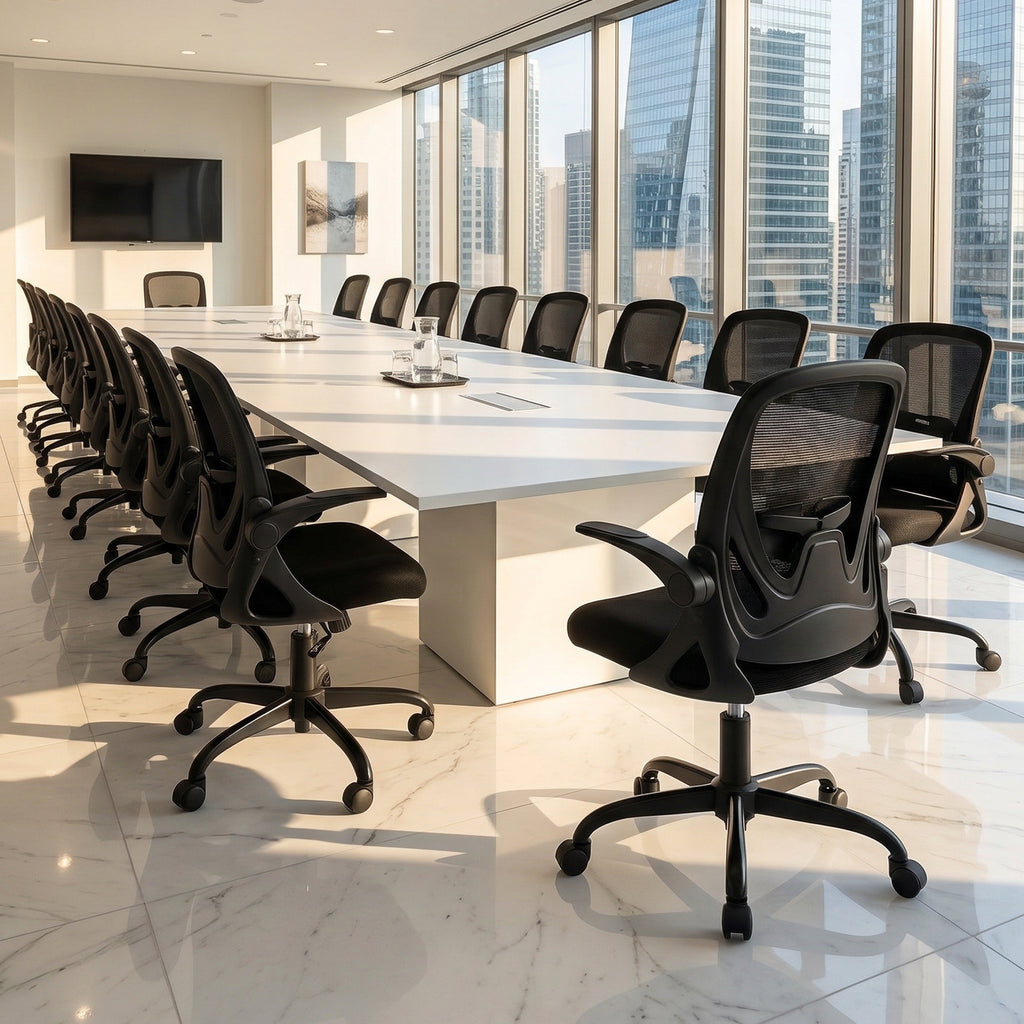 Office Chair Ergonomic Desk Chair with Flip up Armrests Swivel Breathable Desk Mesh Computer Chair with Adjustable Lumbar Support and Height for Conference Room