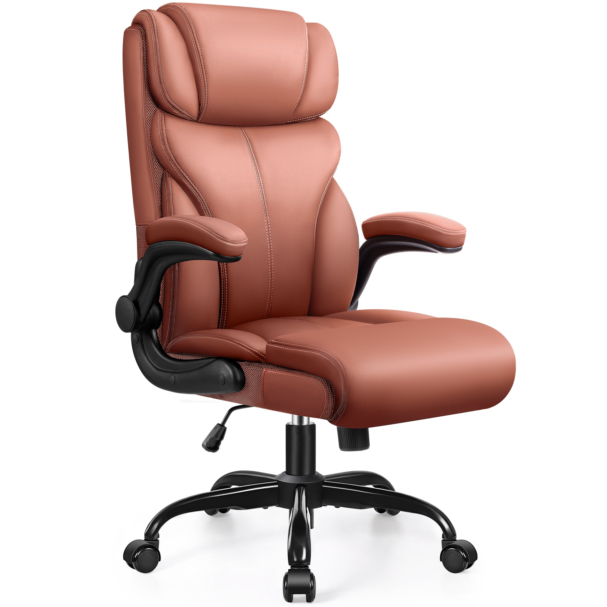 Office Chair, Ergonomic Big and Tall Computer Desk Chairs, Executive Breathable Leather Chair with Adjustable Flip-up Armrests, Lumbar Support Swivel PC Chair with Rocking Function