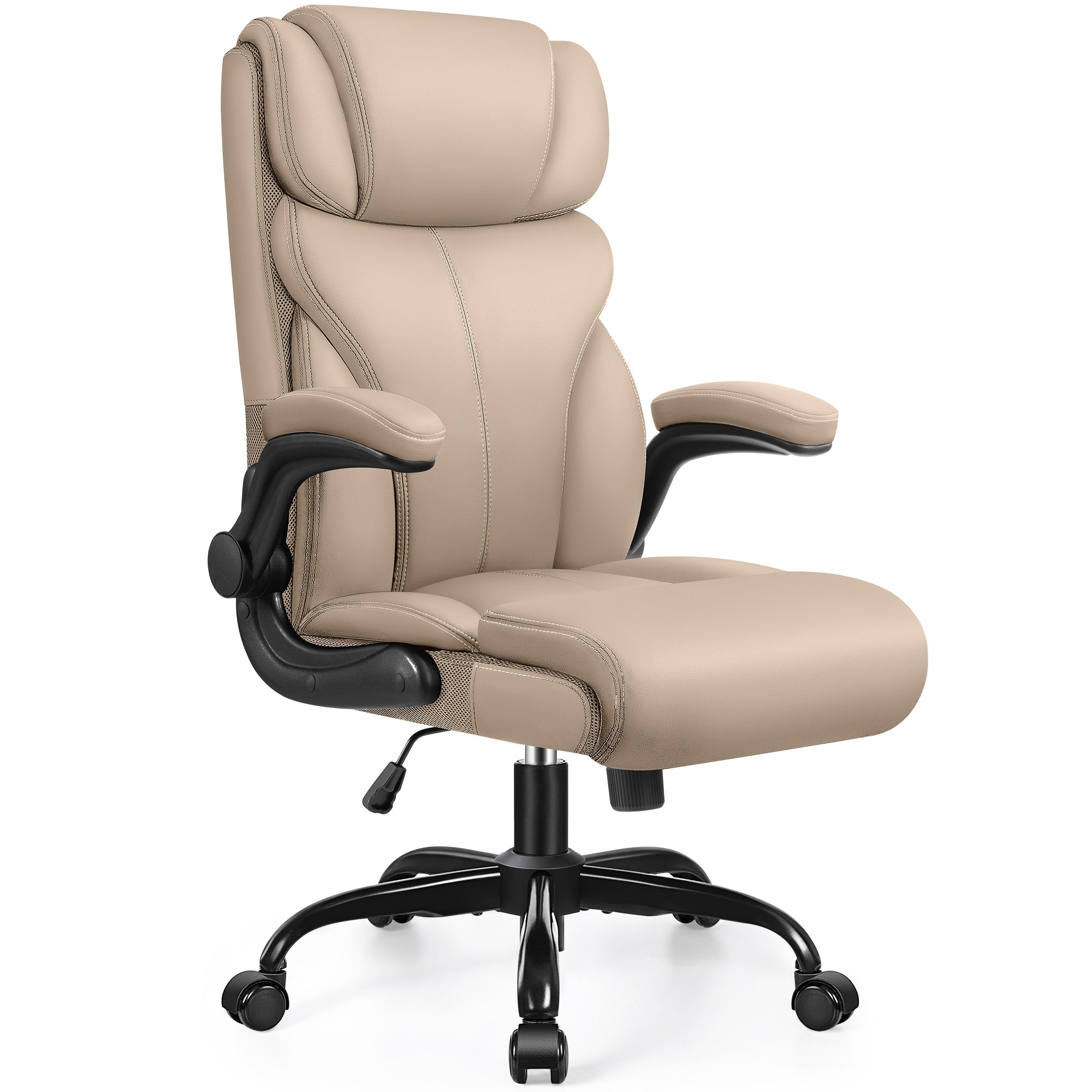 Office Chair, Ergonomic Big and Tall Computer Desk Chairs, Executive Breathable Leather Chair with Adjustable Flip-up Armrests, Lumbar Support Swivel PC Chair with Rocking Function