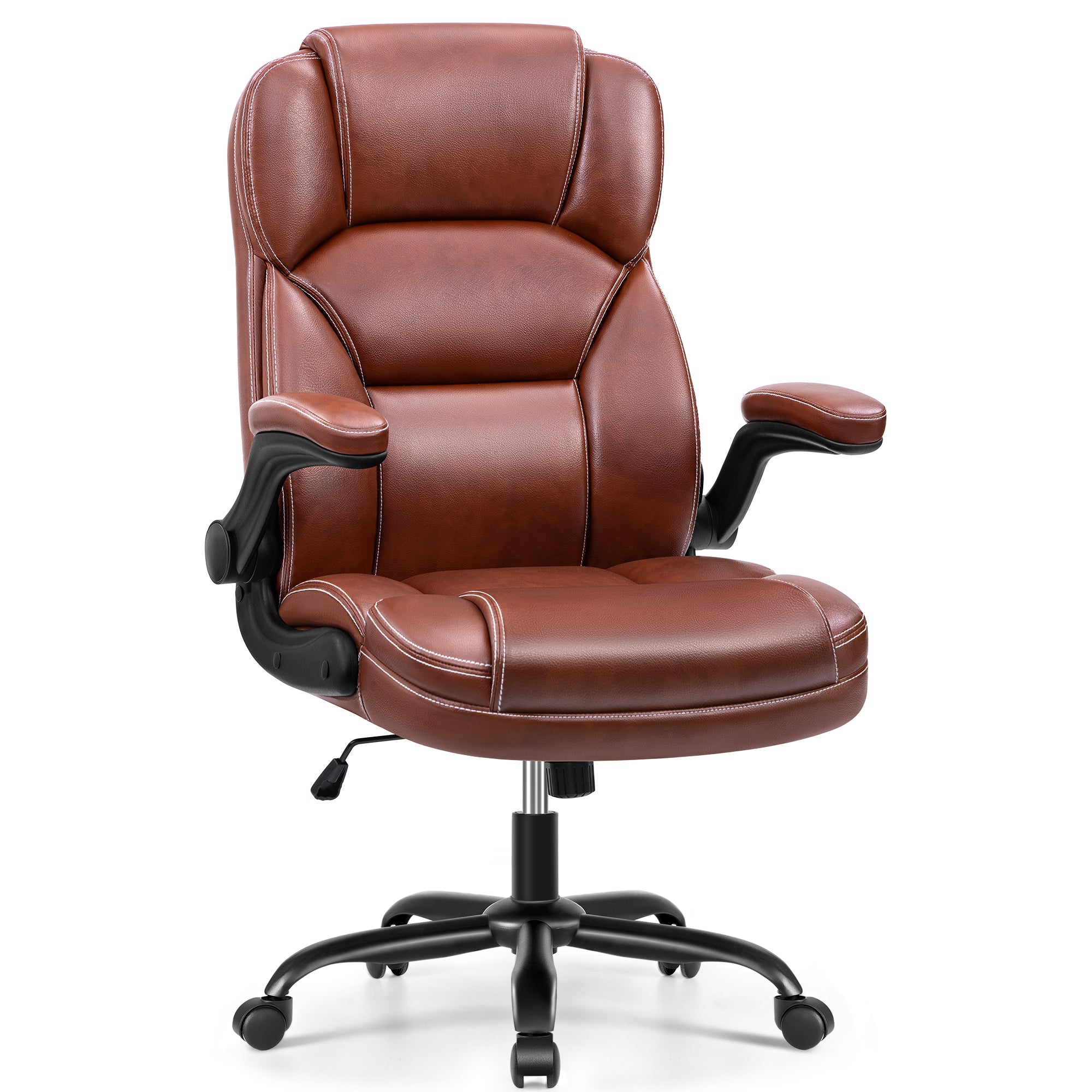PU Leather Executive Office Chair, Ergonomic High-Back Computer & Gaming Chair with Adjustable Height, Rolling Swivel & Flip-Up Armrests, Comfy Padded Seat for Home Office