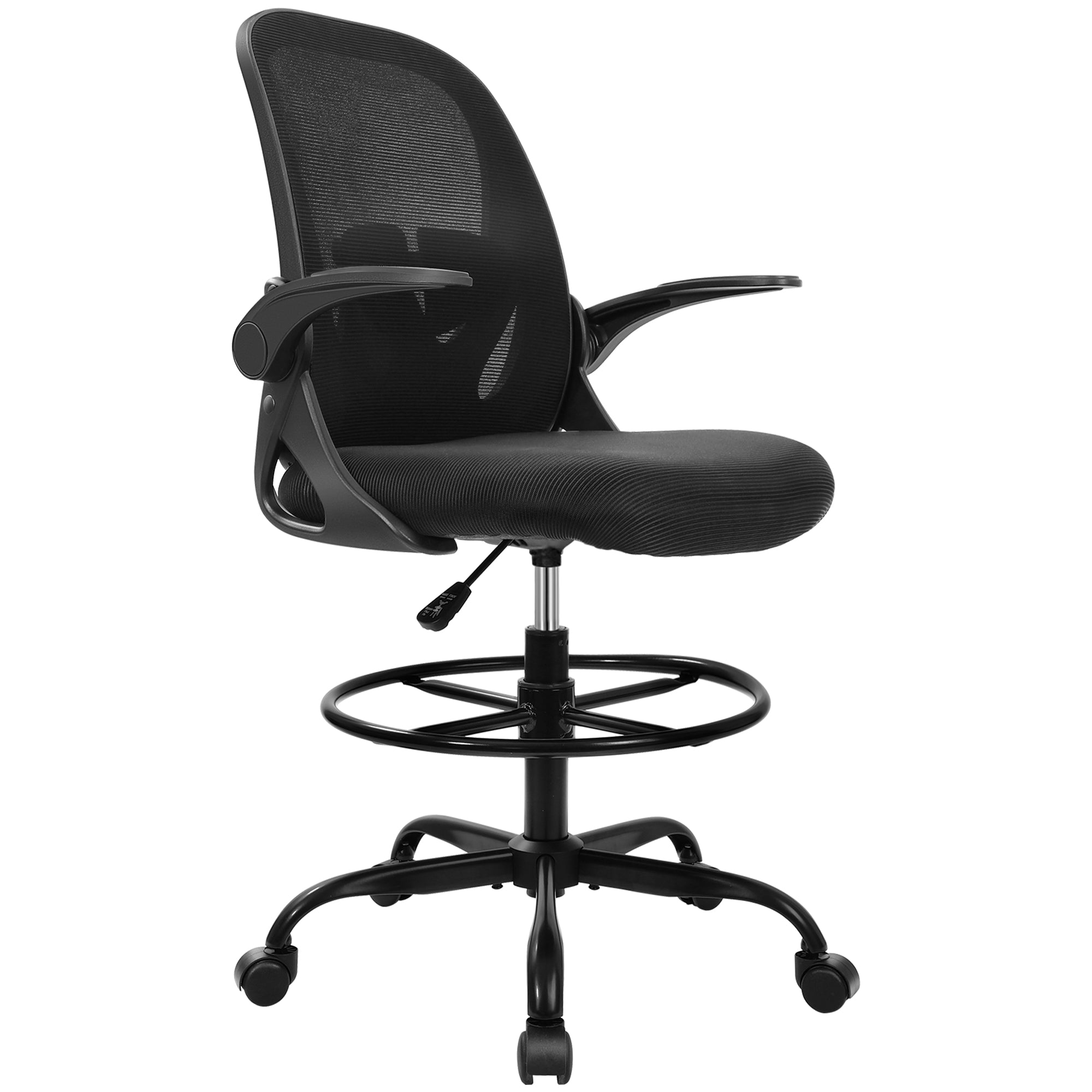 Drafting Chair Tall Office Chair with Flip-up Armrests Executive Ergonomic Computer Standing Desk Chair with Lumbar Support and Adjustable Footrest Ring