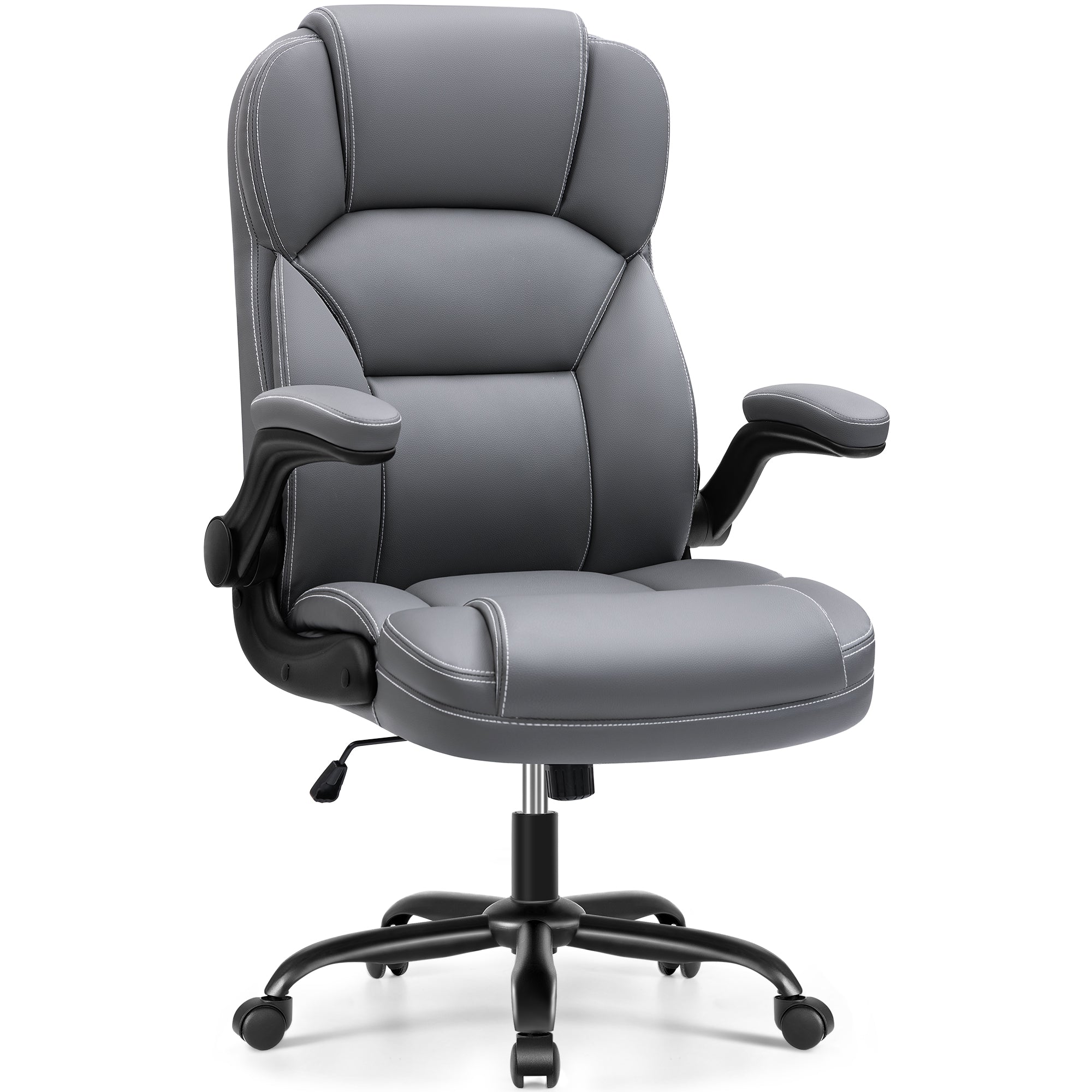 PU Leather Executive Office Chair, Ergonomic High-Back Computer & Gaming Chair with Adjustable Height, Rolling Swivel & Flip-Up Armrests, Comfy Padded Seat for Home Office