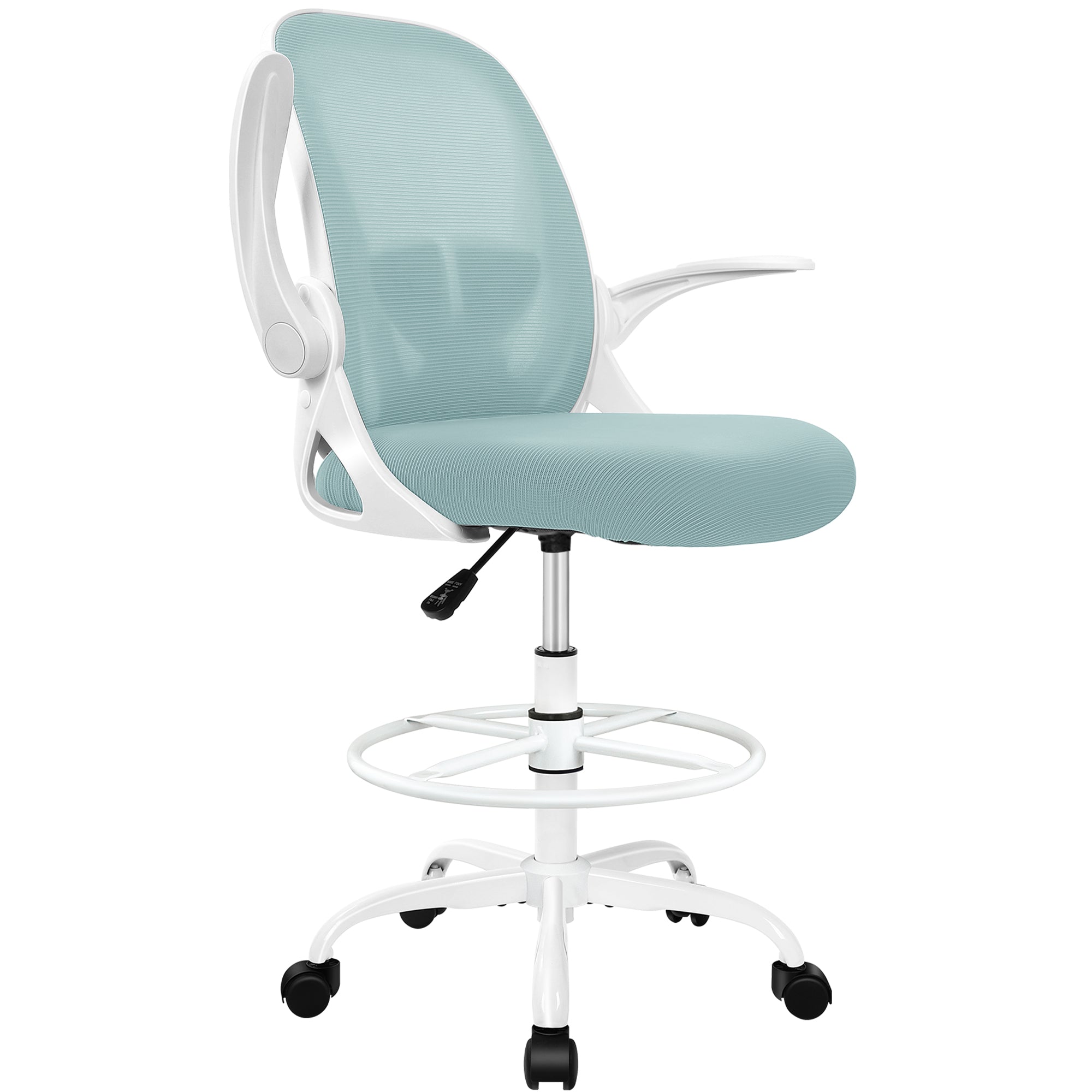 Drafting Chair Tall Office Chair with Flip-up Armrests Executive Ergonomic Computer Standing Desk Chair with Lumbar Support and Adjustable Footrest Ring