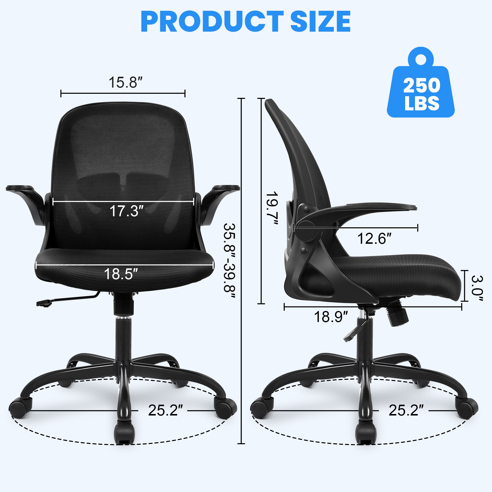 Office Chair Ergonomic Desk Chair with Flip up Armrests Swivel Breathable Desk Mesh Computer Chair with Adjustable Lumbar Support and Height for Conference Room