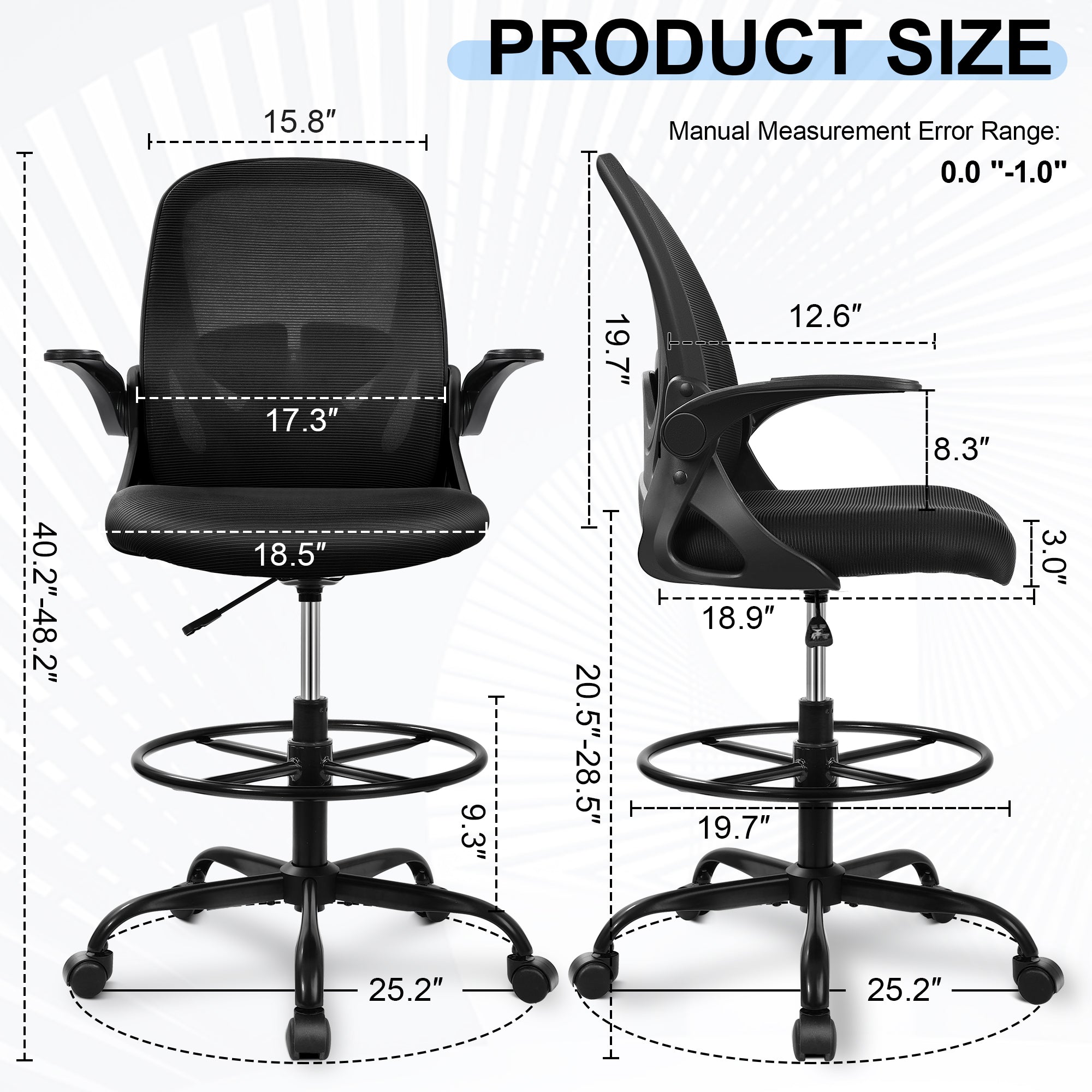 Drafting Chair Tall Office Chair with Flip-up Armrests Executive Ergonomic Computer Standing Desk Chair with Lumbar Support and Adjustable Footrest Ring